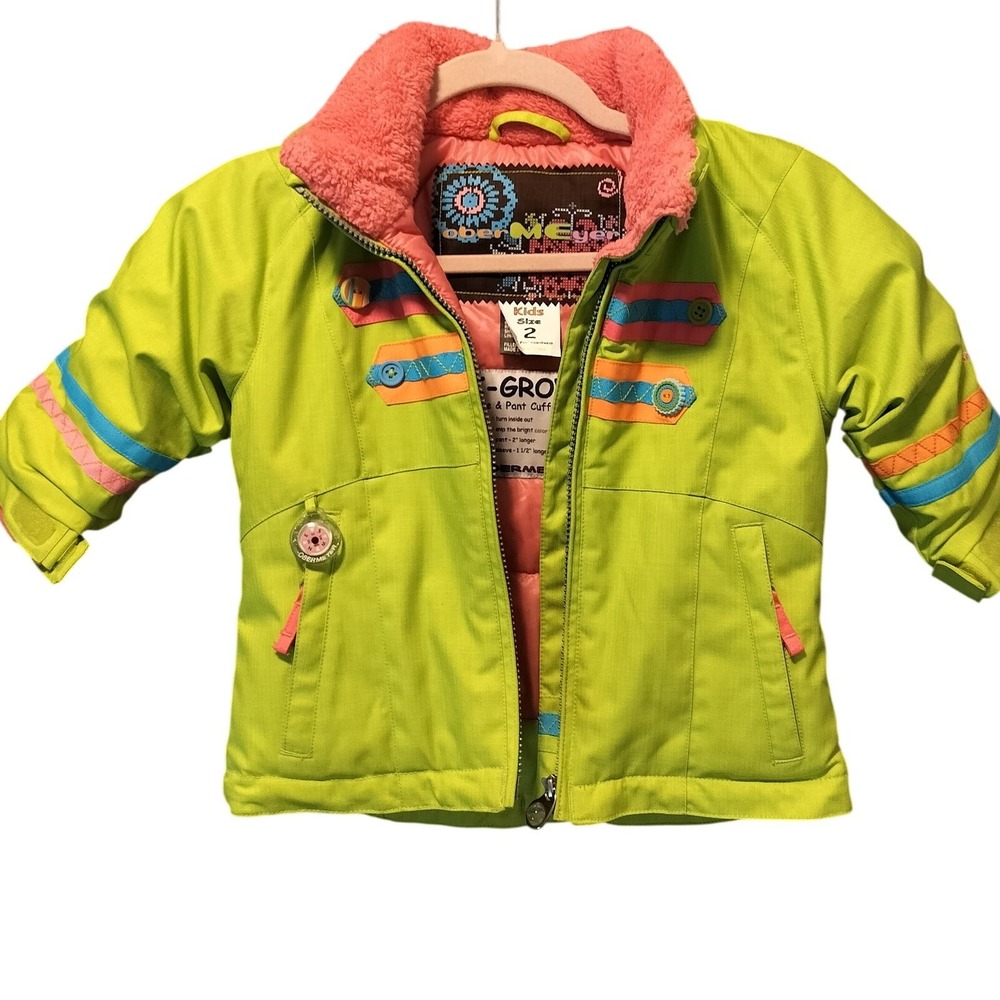 Obermeyer Kids Ski Snowboard Jacket Neon Green Pink Blue Size 2 I Grow System